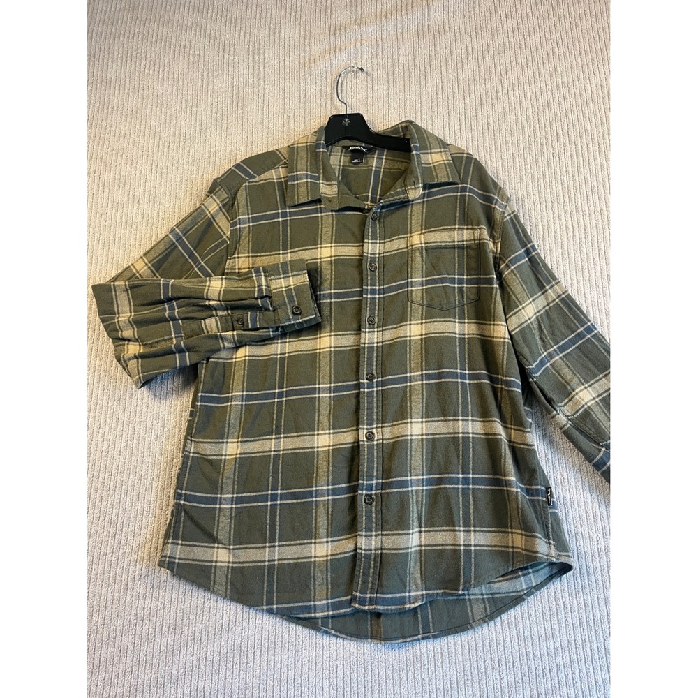 Eddie Bauer Flannel Shirt Mens L Green Plaid Long Sleeve Button Down Stretch EUC